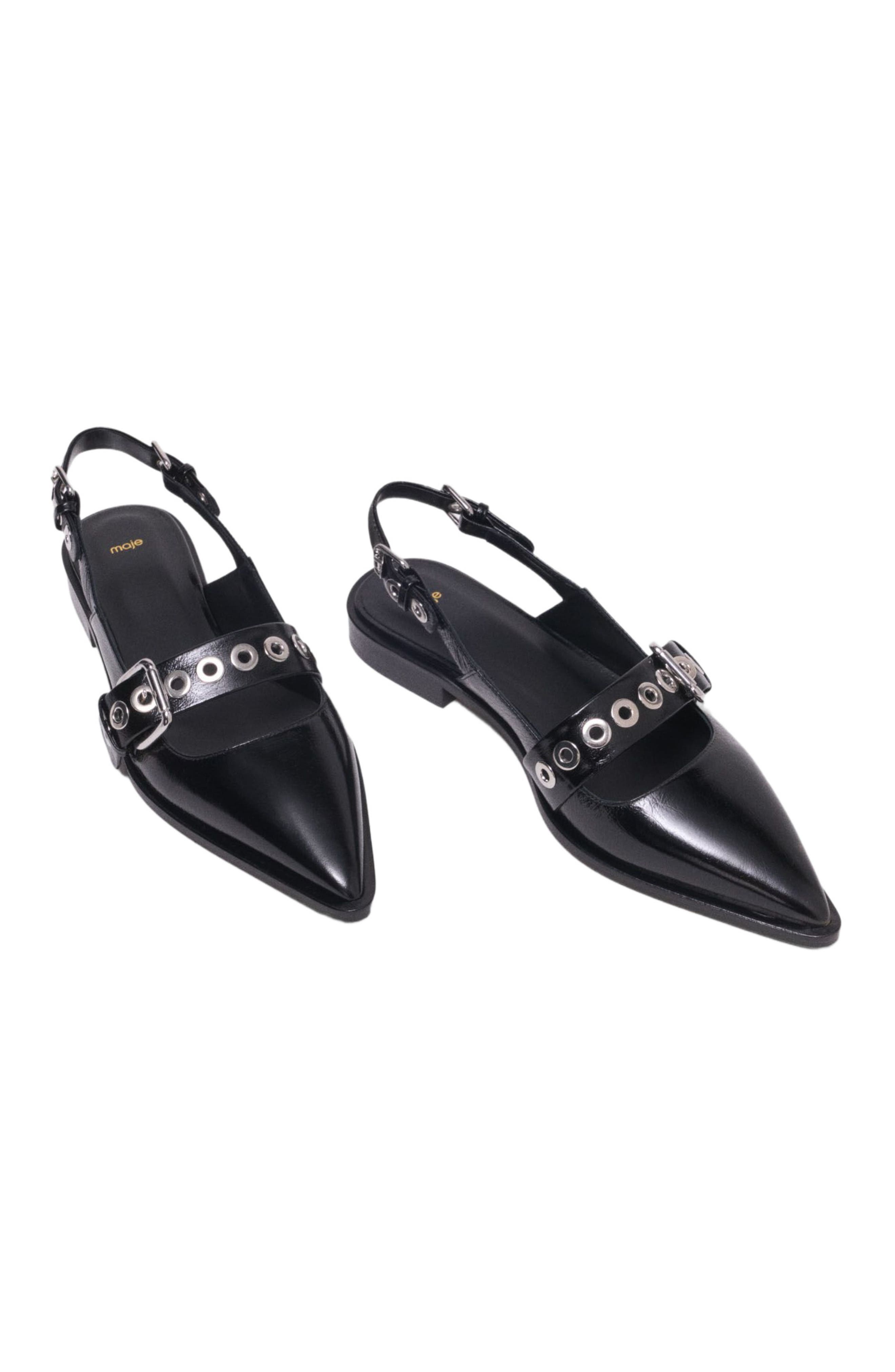 maje Flat leather strap slingbacks, Alternate, color, Black