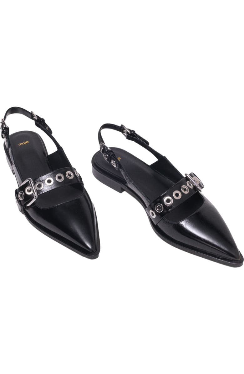 maje Flat leather strap slingbacks, Alternate, color, Black