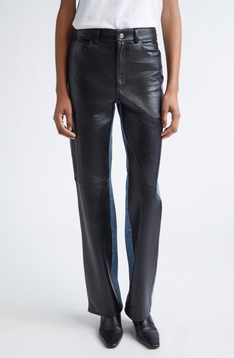 Star Denim Stripe Lambskin Leather Pants