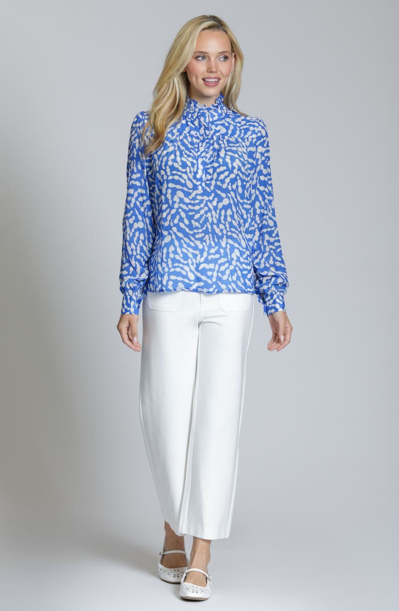 APNY Ruffle Placket Top, Alternate, color, Blue/White