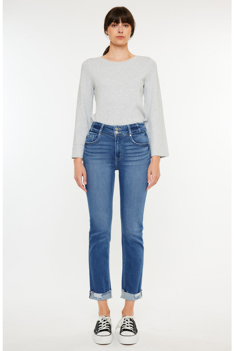 Esme Essentials High Rise Slim Straight Leg Jeans, Main, color, Medium Wash