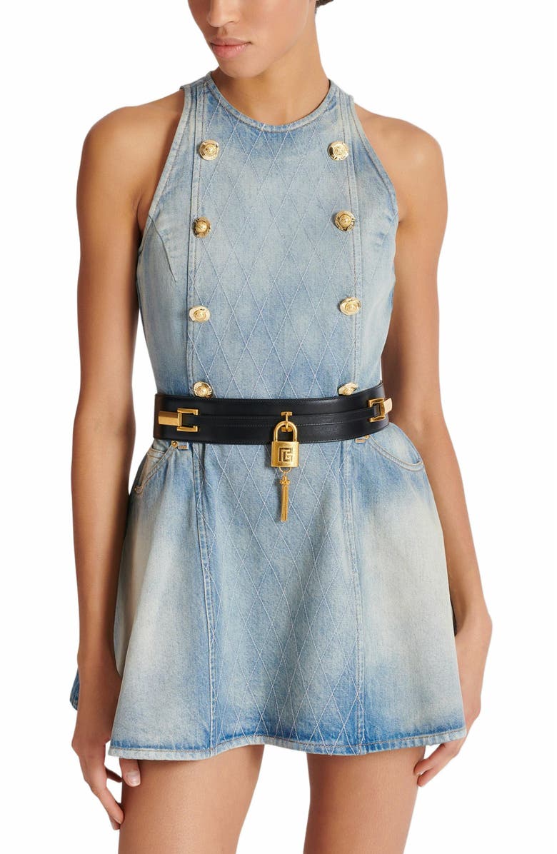 Balmain Sync Leather Belt, Alternate, color, Black