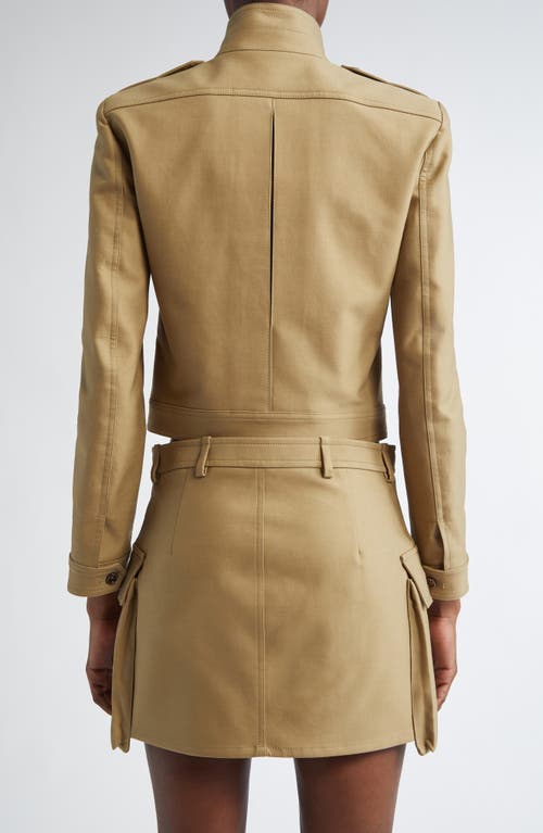 Tom Ford Stretch Cotton Tricotine Crop Jacket In Khaki