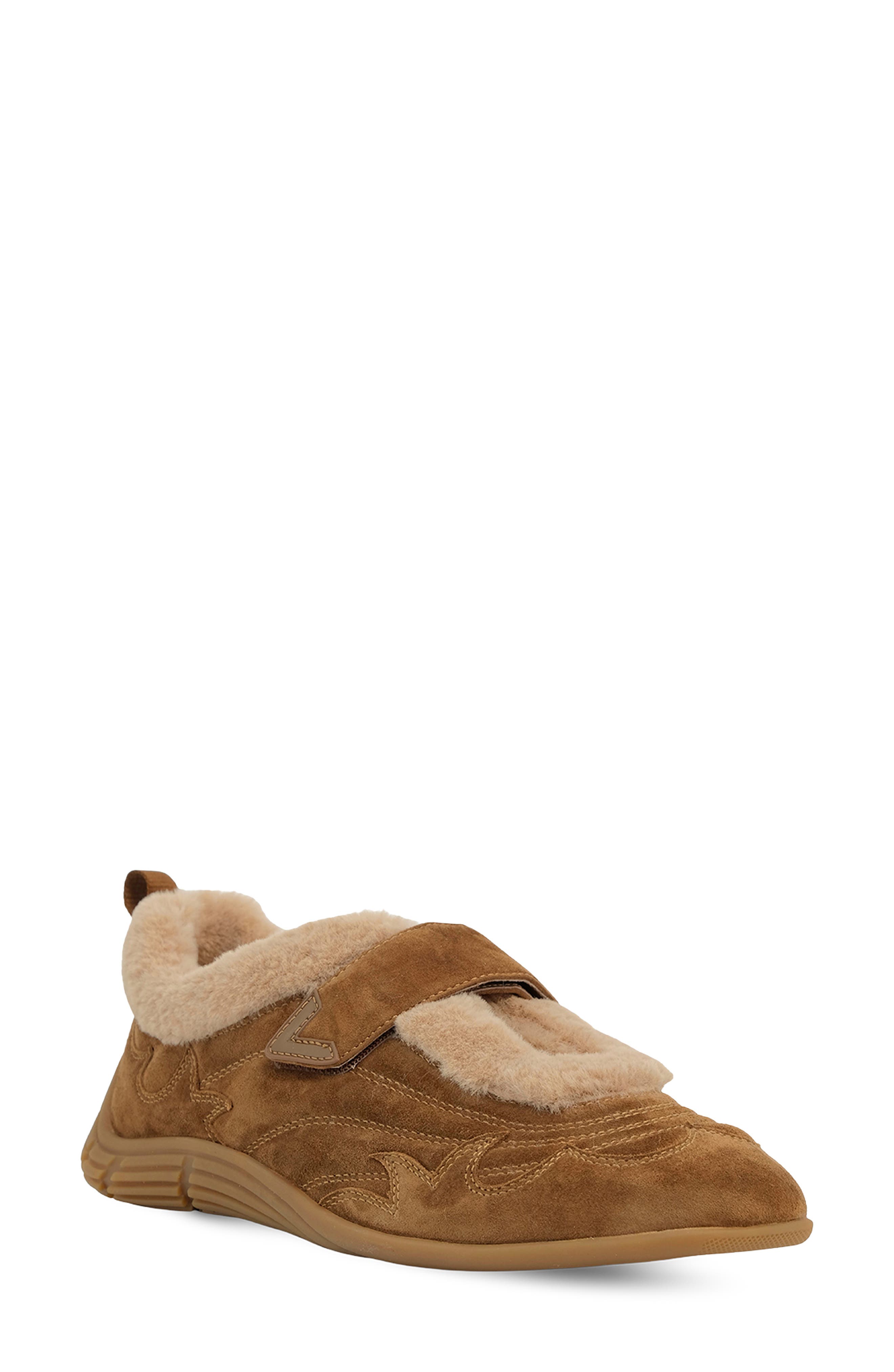 Magda Leather & Faux Fur Mary Jane Sneaker, Main, color, CHESTNUT