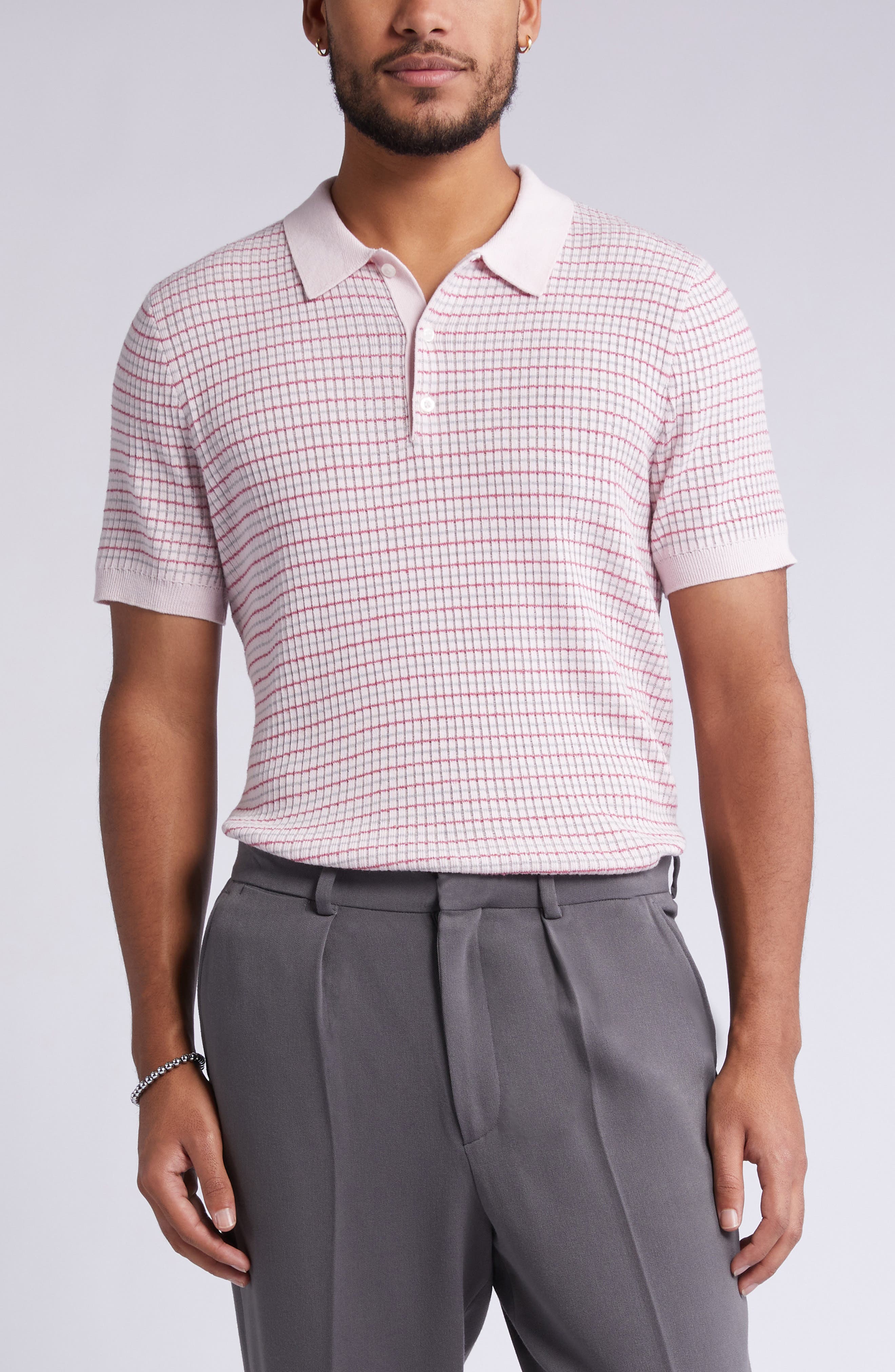 Texture Knit Polo Sweater