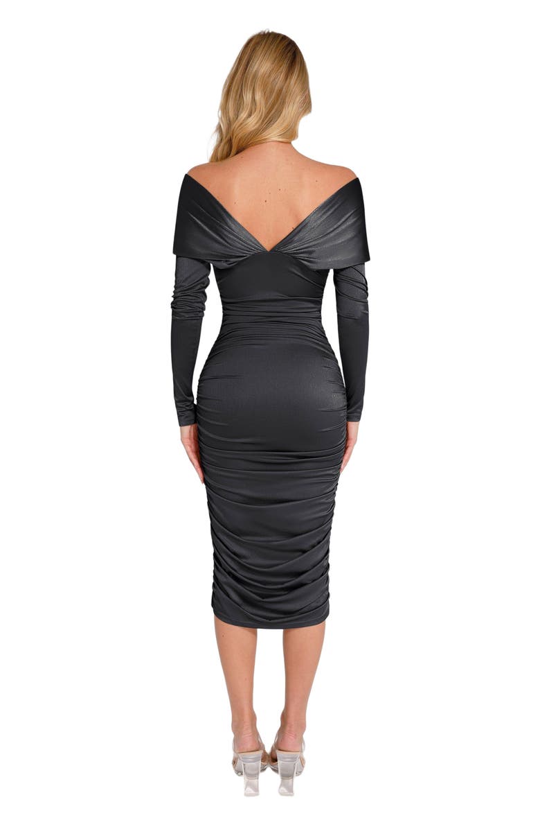 Popilush Shapewear Off-Shoulder Ruched Shine Sculpting Midi Dress, Alternate, color, 
