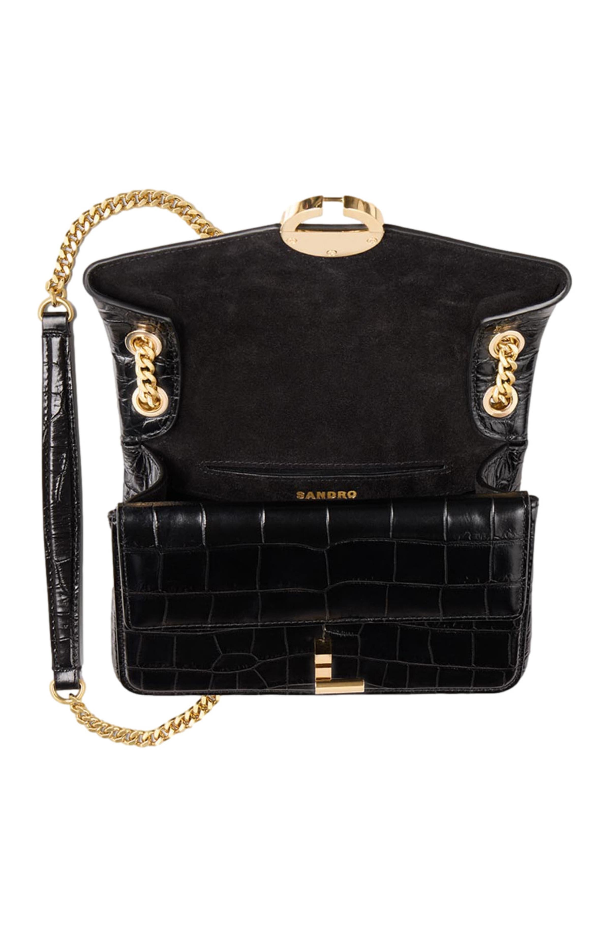 SANDRO Mock croc leather Yza bag, Alternate, color, 