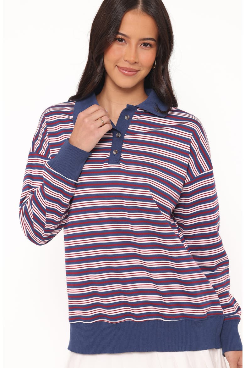 Beau Long Sleeve Polo Top, Alternate, color, NAVY STRIPE