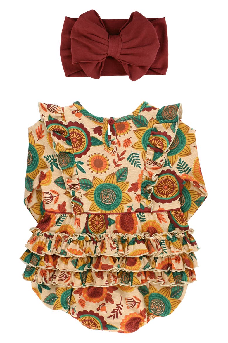 Autumn Bliss Bubble Romper & Headband Set, Alternate, color, ORANGE