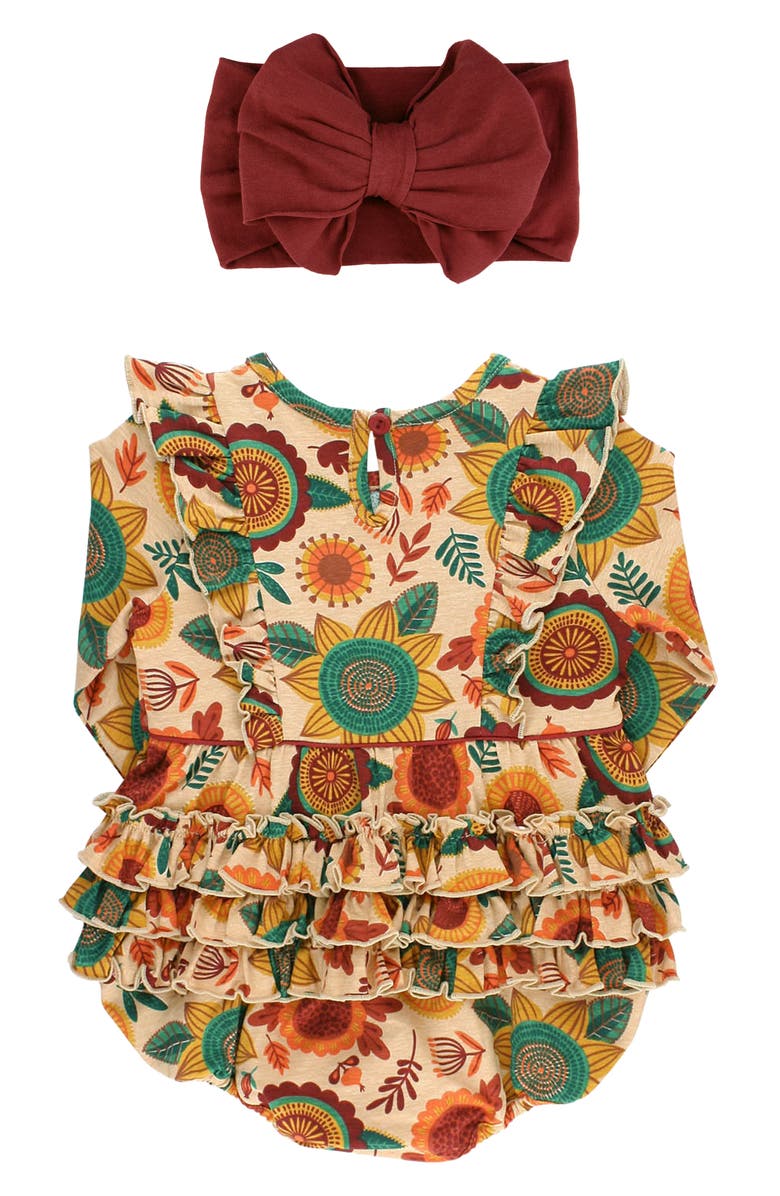 RuffleButts Autumn Bliss Bubble Romper & Headband Set, Alternate, color, 