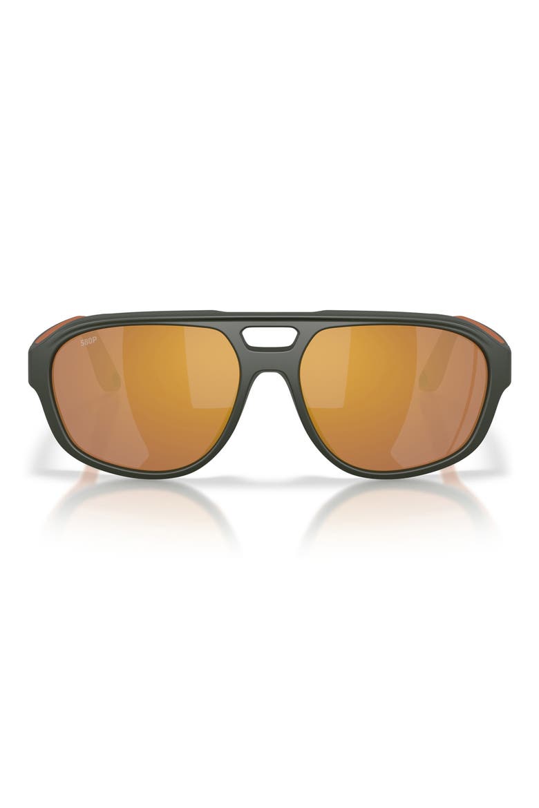 Street Heat 55mm Polarized Mirrored Rectangular Sunglasses, Main, color, MATTE OLIVE / GOLD MIRROR