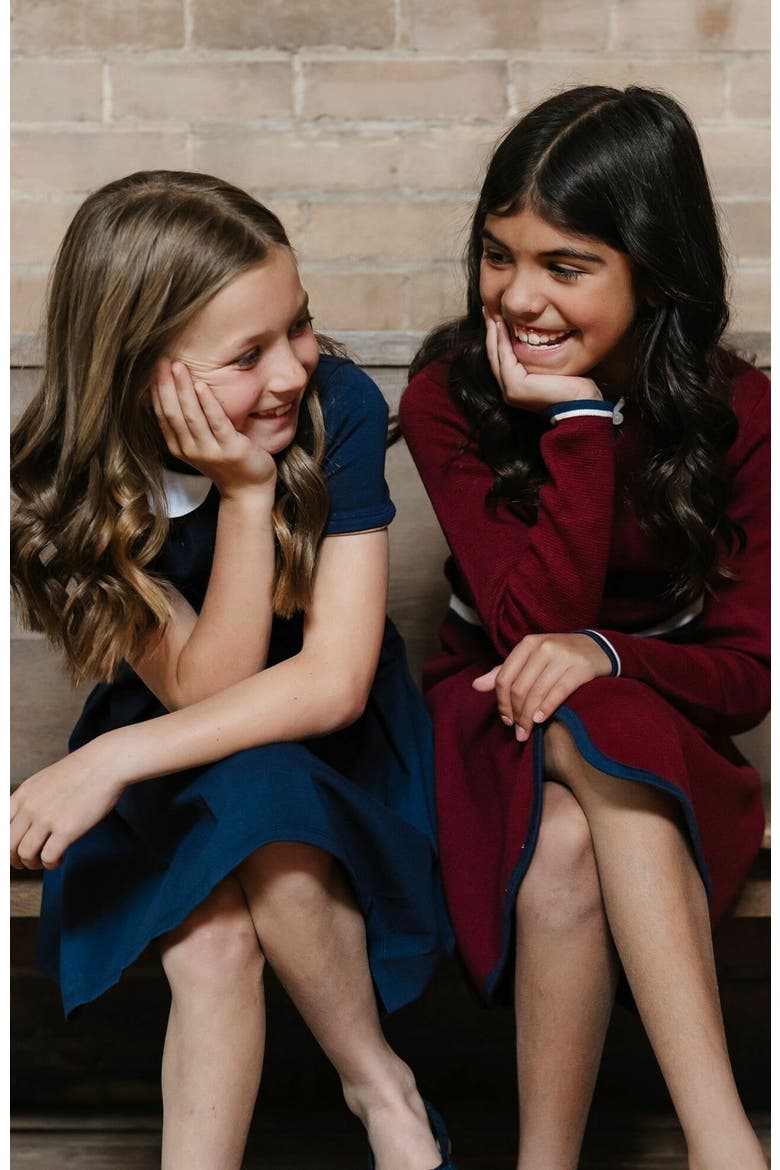 Girls' Organic Henley Sweater Dress, Kids, Alternate, color, Oxblood with Tipping