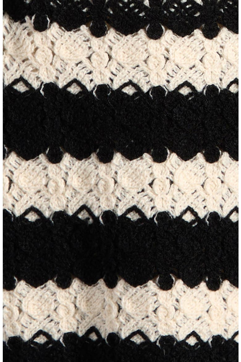 Kids' Stripe Open Stitch Knit Button-Up Top, Alternate, color, IVORY BLACK