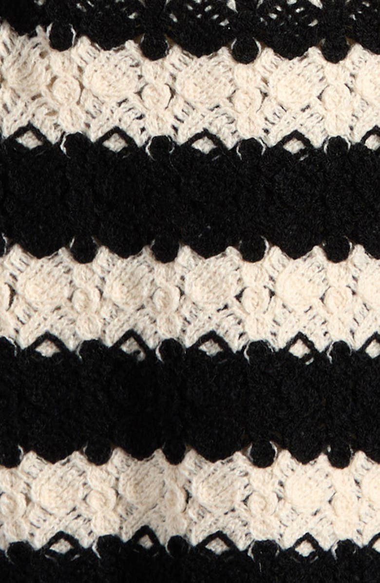 Good Luck Girl Kids' Stripe Open Stitch Knit Button-Up Top, Alternate, color, Ivory Black