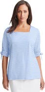 Jessica London Stretch Cotton Tie Sleeve Square Neck Tee
