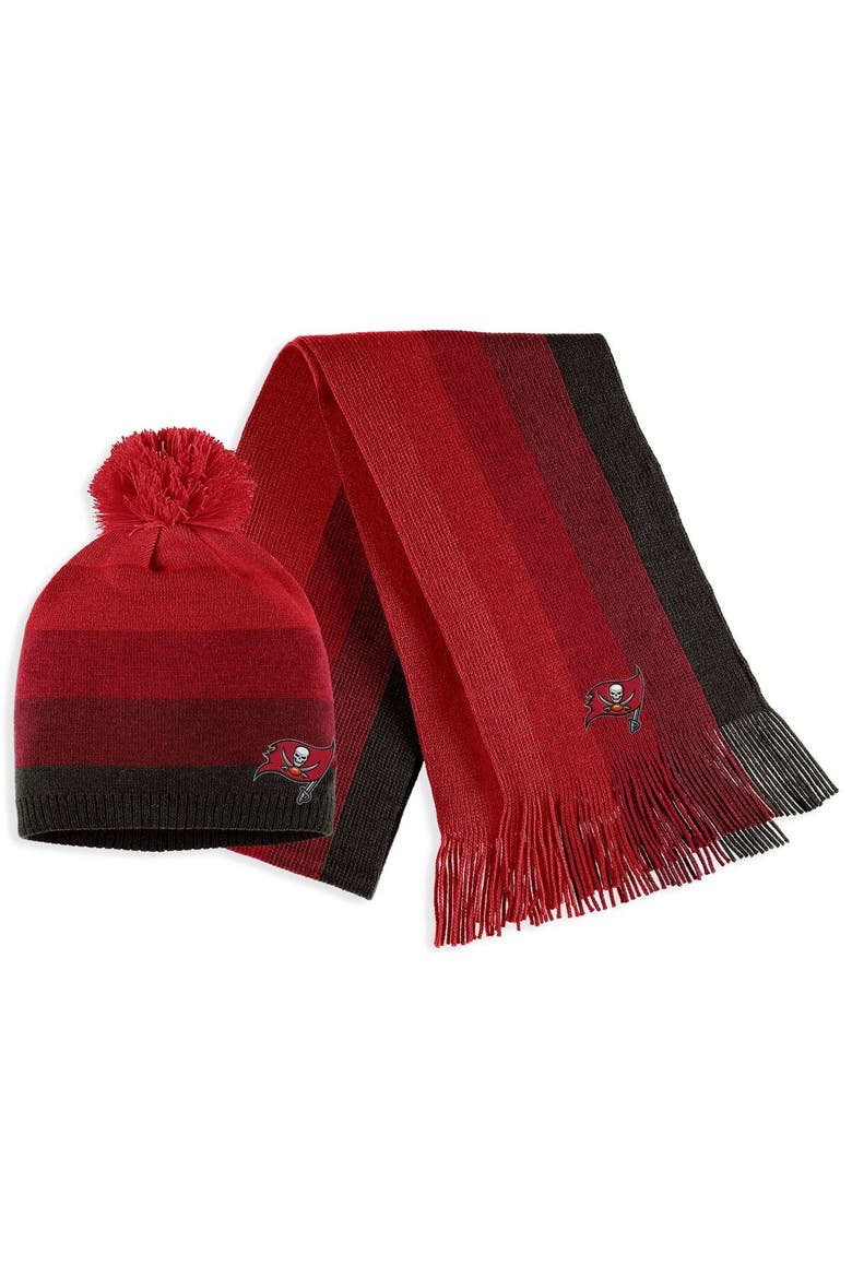 Women's WEAR by Erin Andrews Red Tampa Bay Buccaneers Ombre Pom Knit Hat and Scarf Set, Main, color, Red