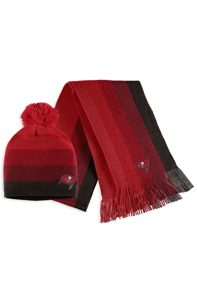 WEAR by Erin Andrews Women's WEAR by Erin Andrews Red Tampa Bay Buccaneers Ombre Pom Knit Hat and Scarf Set, Main, color, Red
