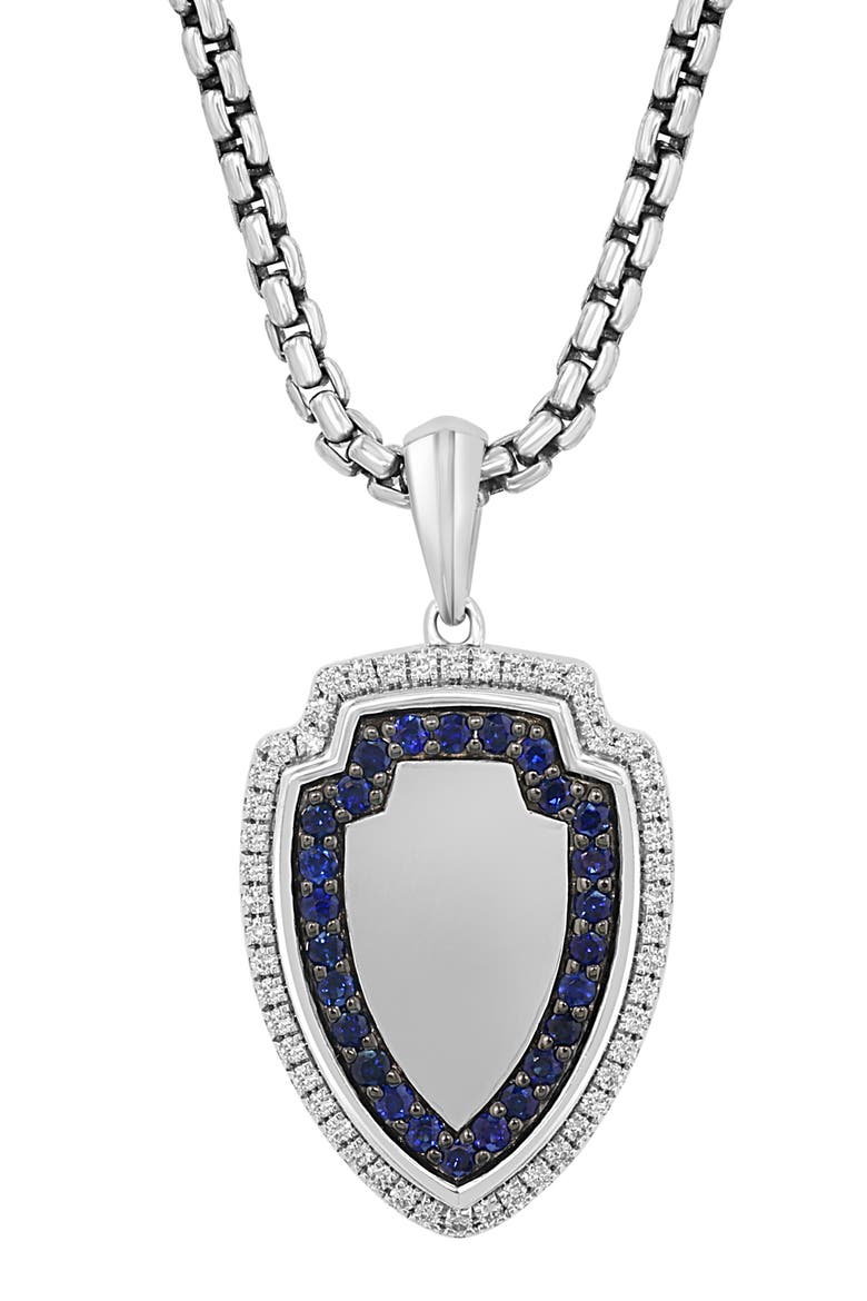 Sterling Silver Diamond and Sapphire Pendant Necklace, Alternate, color, BLUE
