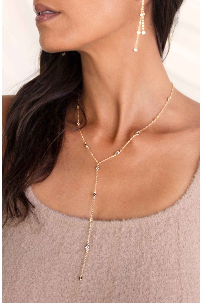 Dainty Cubic Zirconia Y-Necklace, Alternate, color, GOLD
