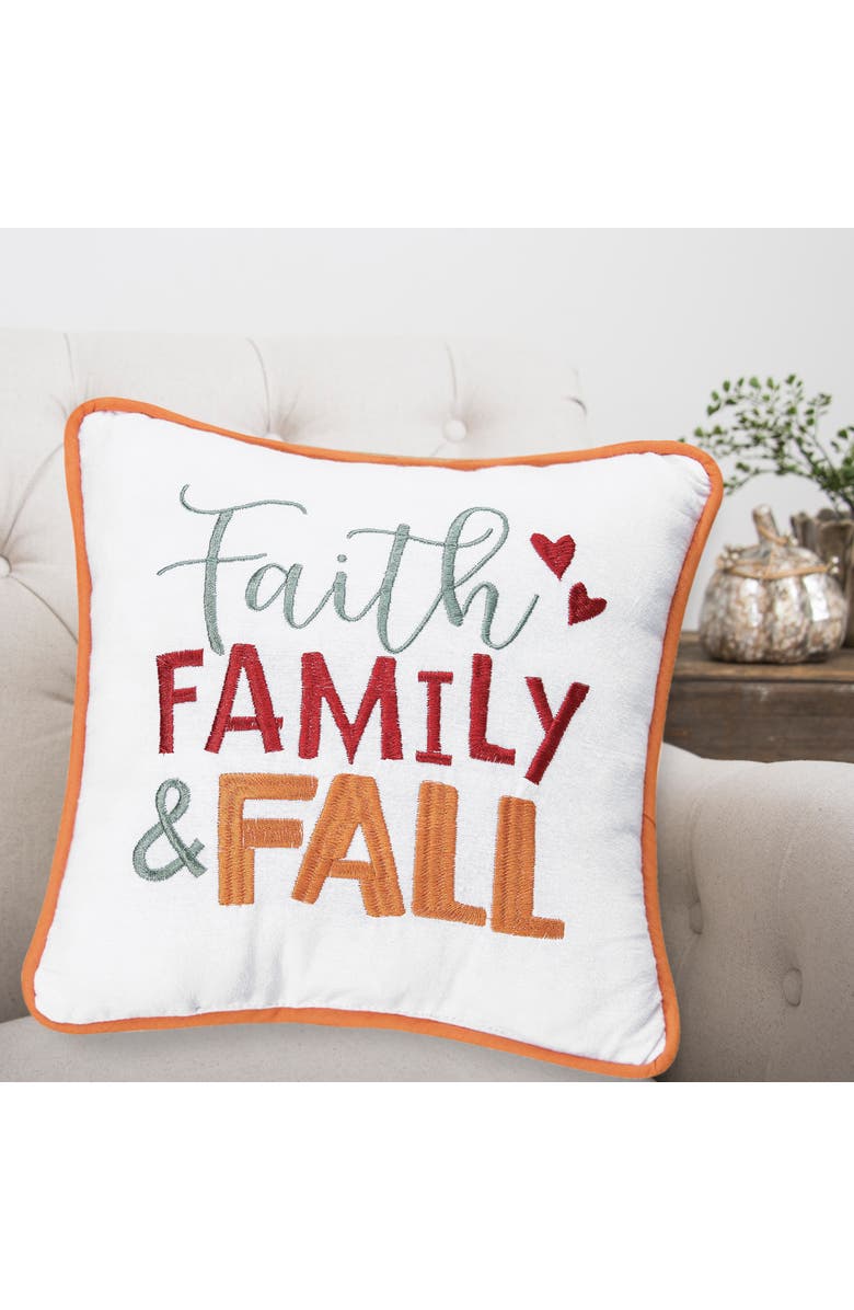 C&F Home "Faith Family & Fall" Cotton Blend Embroidered Mini Thanksgiving Accent Pillow 10" x 10", Alternate, color, 
