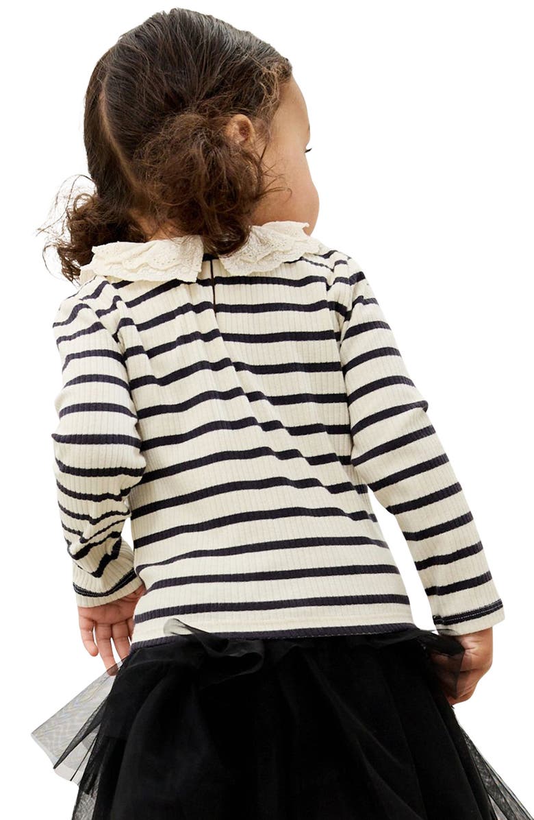 NEXT Kids' Eyelet Collar Stripe Long Sleeve Top, Alternate, color, Black/White