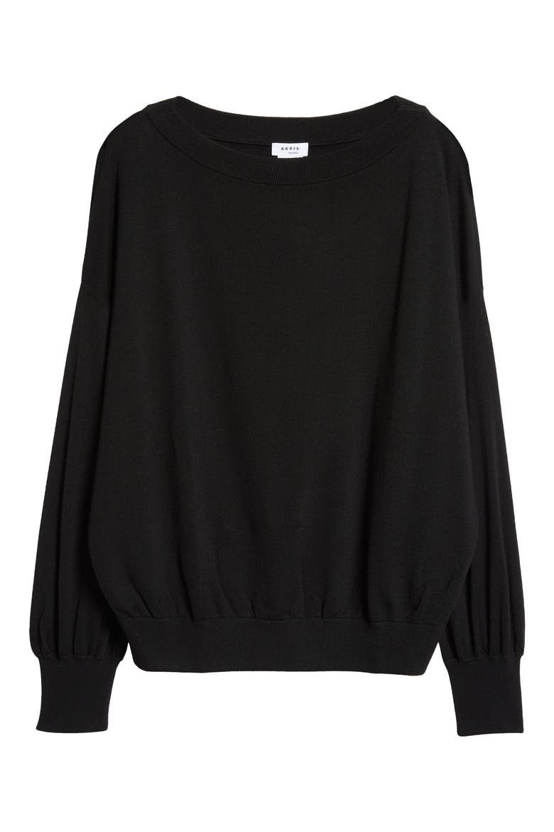 Oversize Boat Neck Virgin Wool Sweater, Alternate, color, BLACK