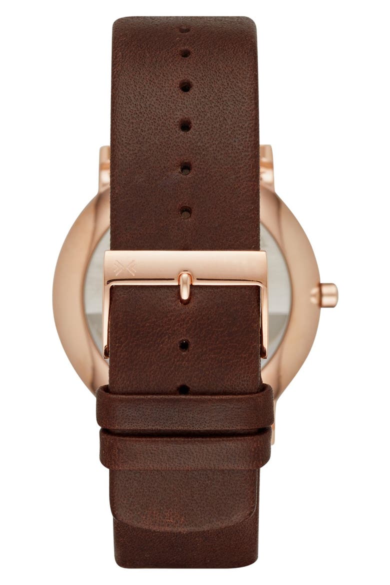 'Hagen' Round Leather Strap Watch, 40mm, Alternate, color, BROWN/ ROSE GOLD