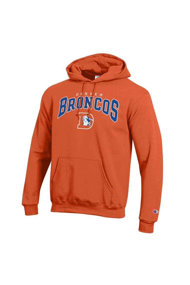 Men's Champion Orange Denver Broncos Powerblend Arch over Logo Hoodie, Alternate, color, Orange