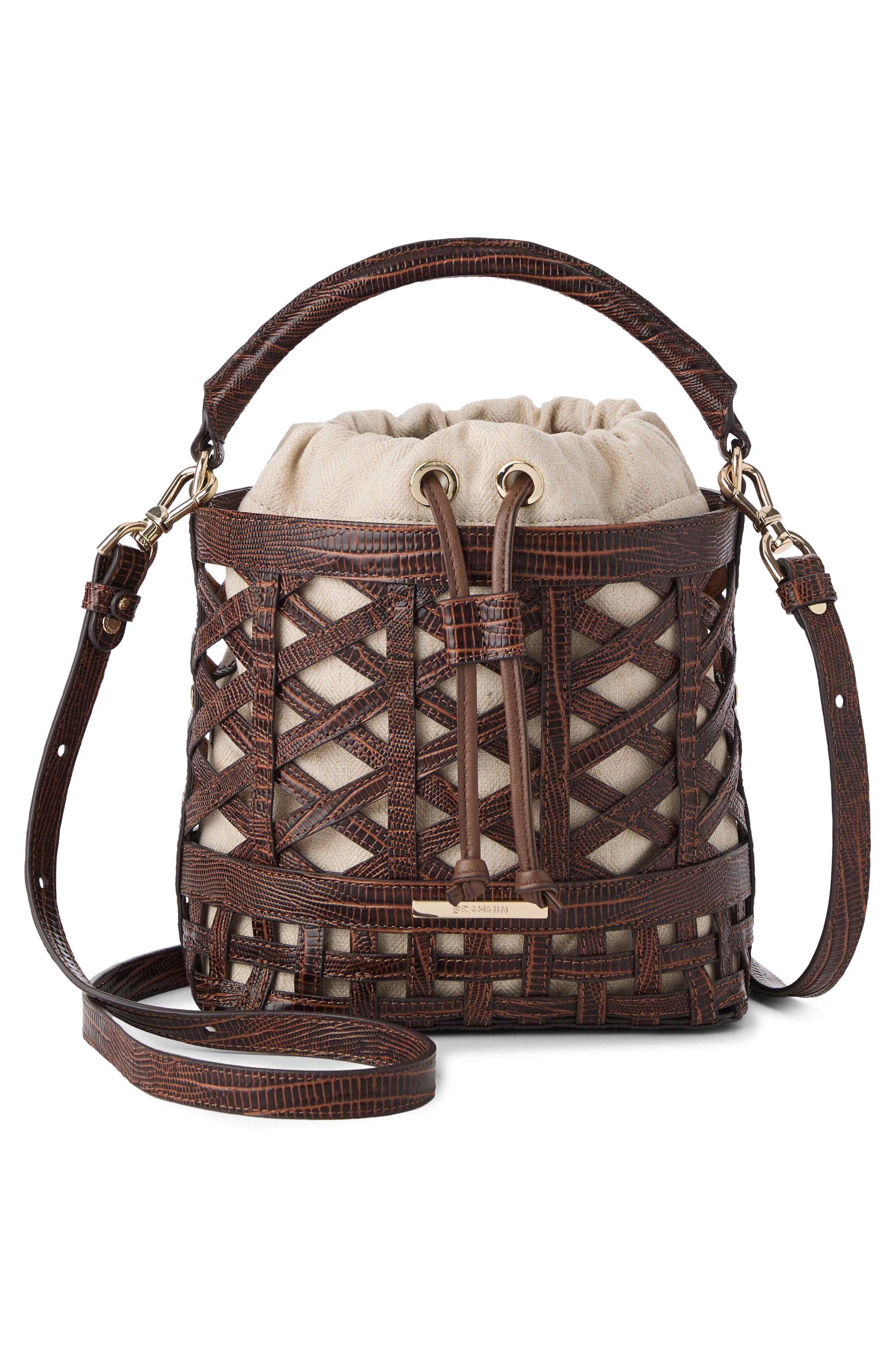 Brahmin Mini Amelia Top Handle Bucket Bag, Alternate, color, Chestnut