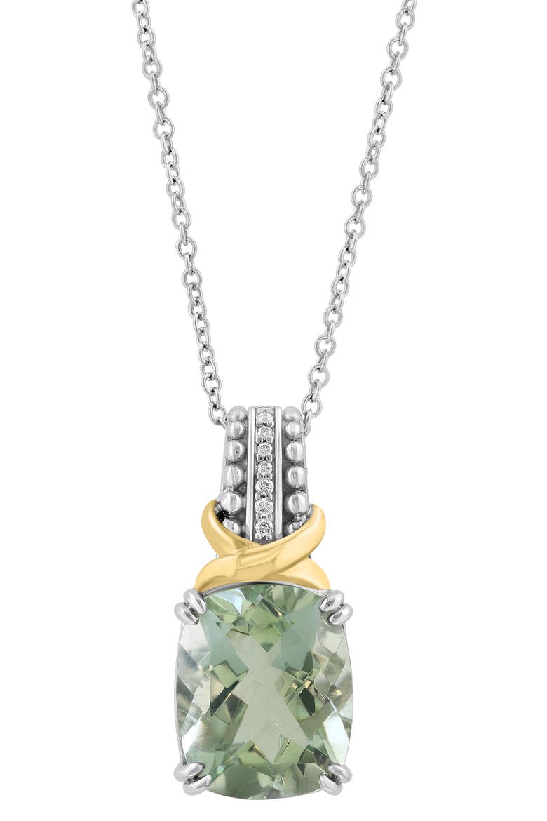 Sterling Silver & 14K Gold Green Quartz & Diamond Pendant Necklace, Alternate, color, GREEN