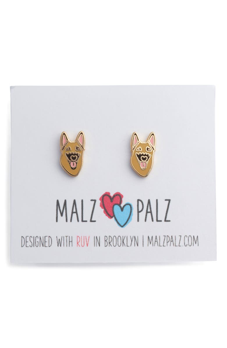 MALZ PALZ German Shepherd Enamel Stud Earrings, Main, color, 