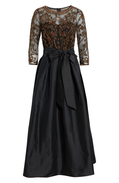 Pisarro Nights Beaded Illusion Neck Taffeta Cocktail Dress In Multi