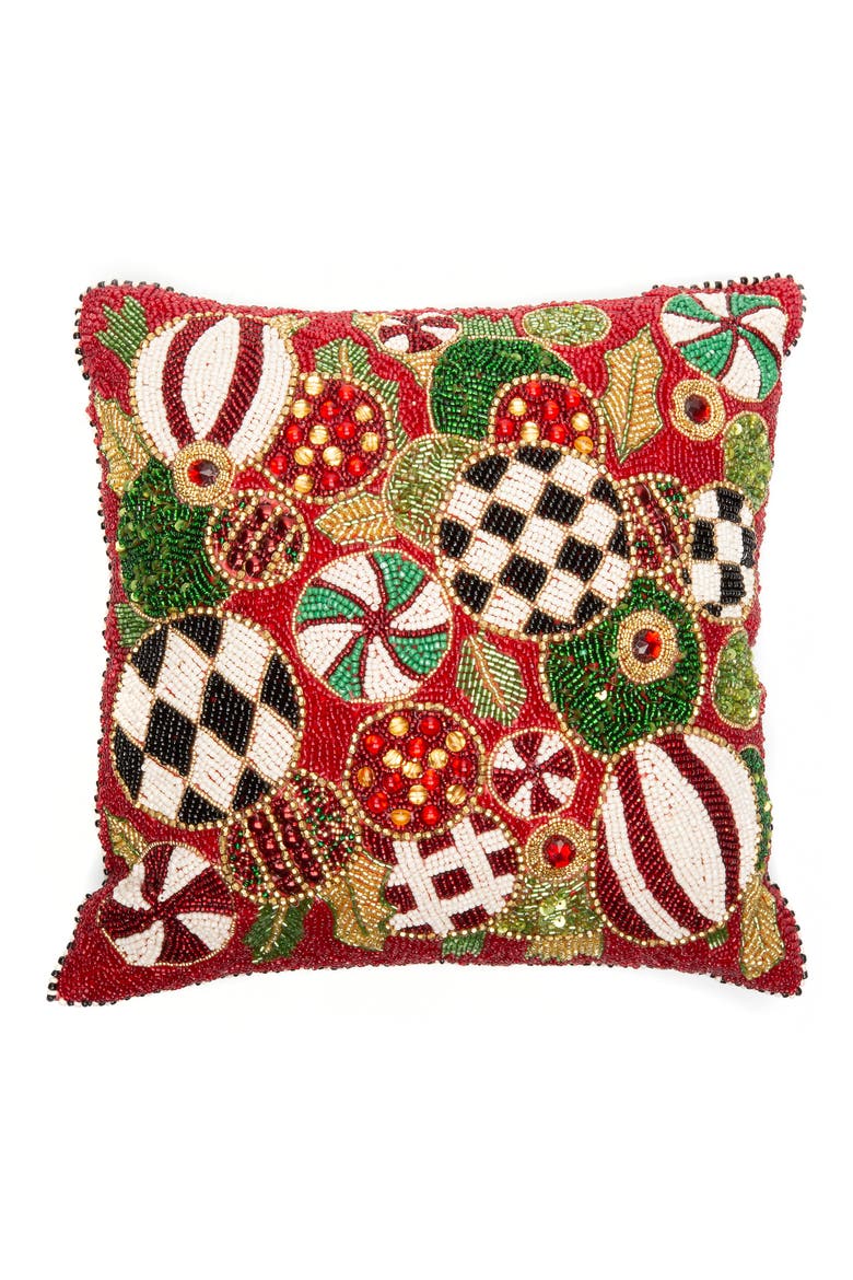 Jolly Ornaments Throw Pillow, Main, color, RED