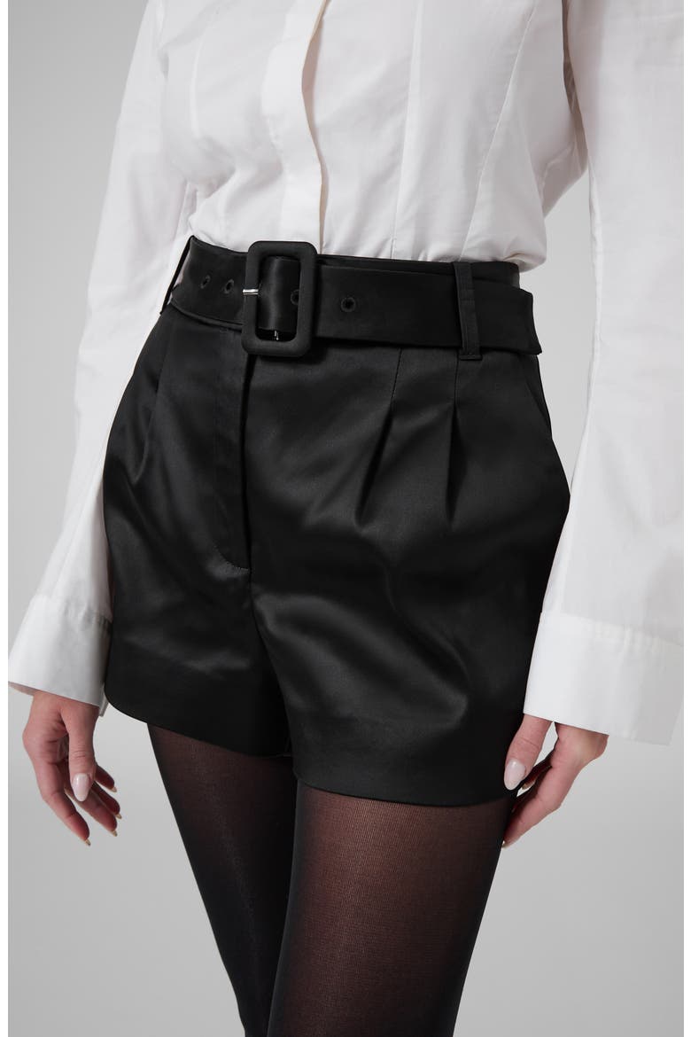 Maggie Satin High Waist Shorts, Alternate, color, JBLACK-BLACK