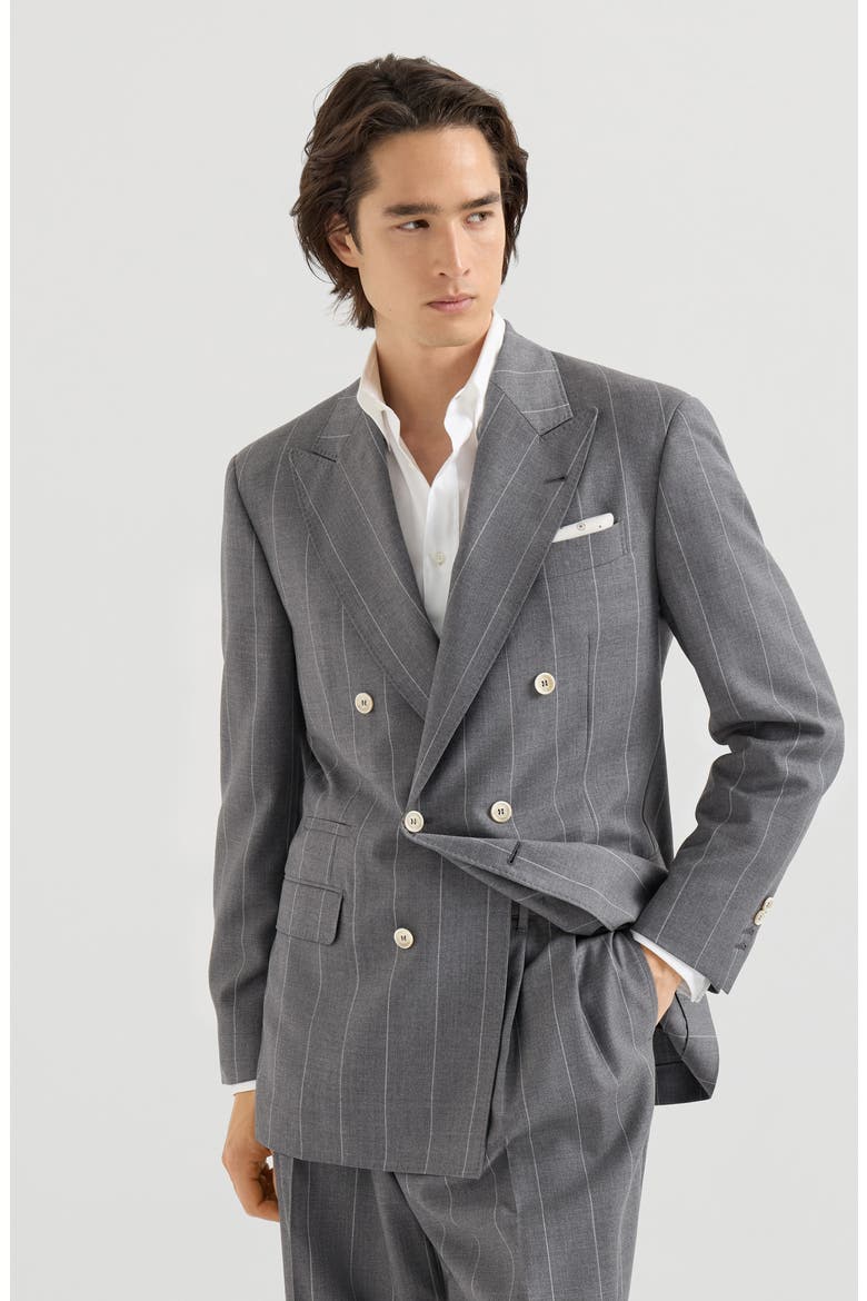 Virgin wool chalk stripe one-and-a-half breasted Tailor blazer, Main, color, Medium Grey