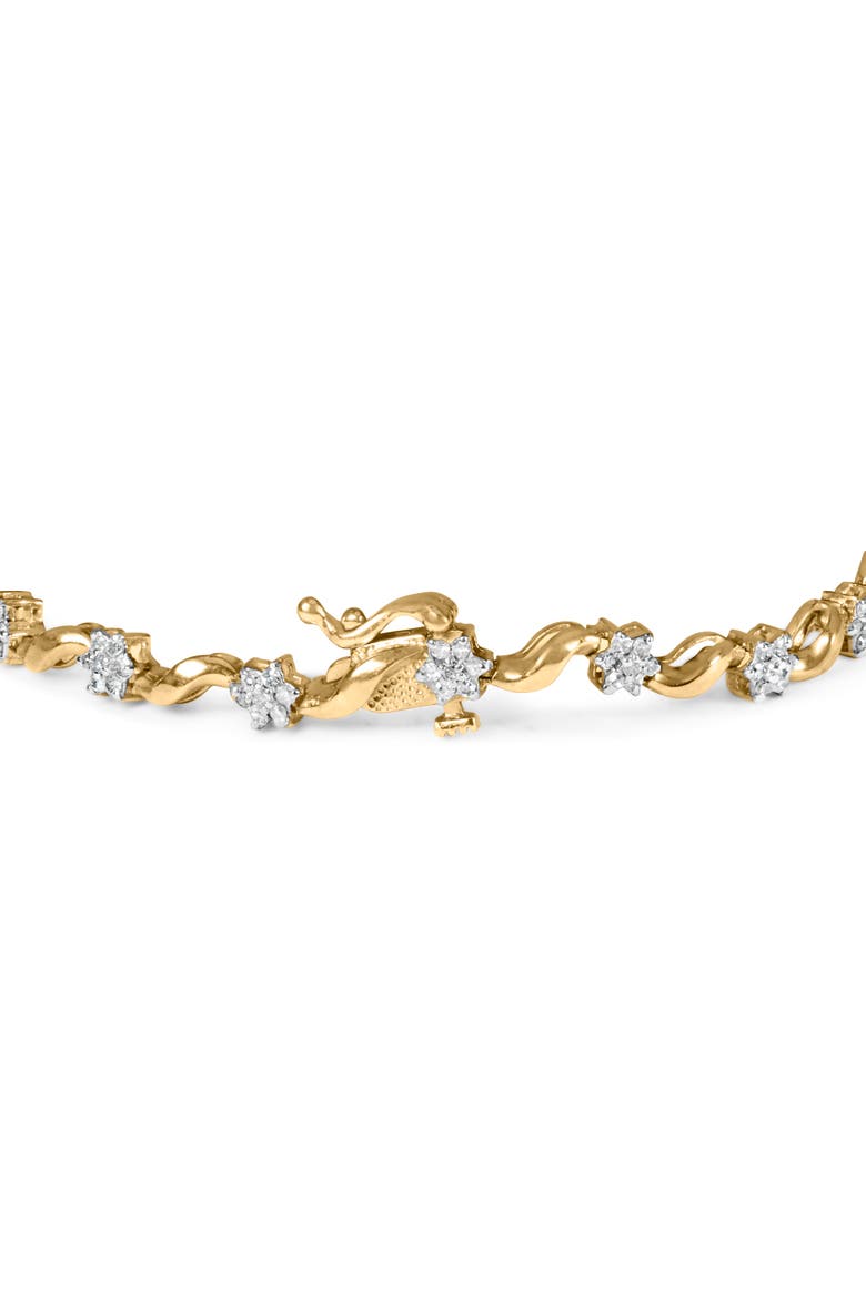 10k Yellow Gold 1.00 Cttw Round-Cut Diamond Floral S-Link 7.50" Bracelet, Alternate, color, Yellow