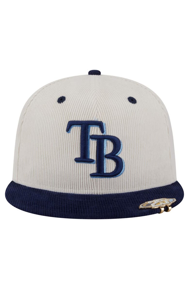 New Era Men's New Era Cream/Navy Tampa Bay Rays Two-Tone Corduroy 59FIFTY Fitted Hat, Main, color, Cream