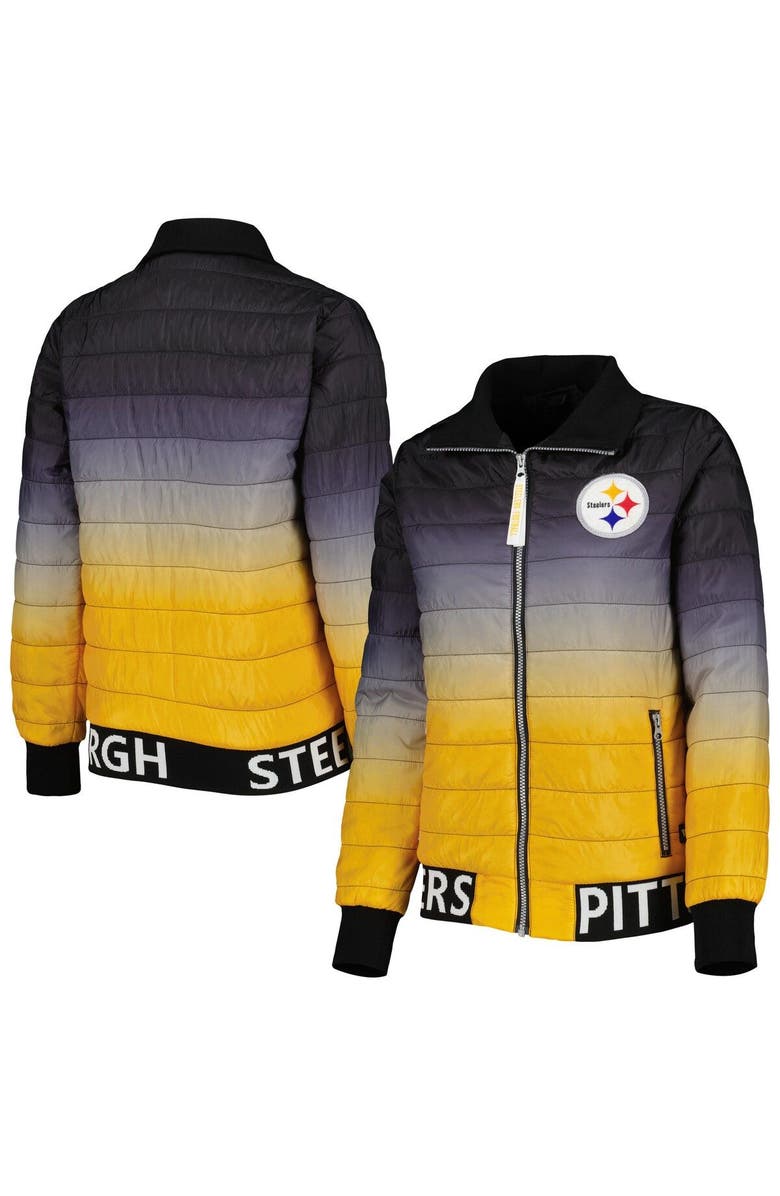 THE WILD COLLECTIVE Women's The Wild Collective Black/Gold Pittsburgh Steelers Color Block Full-Zip Puffer Jacket, Main, color, Black