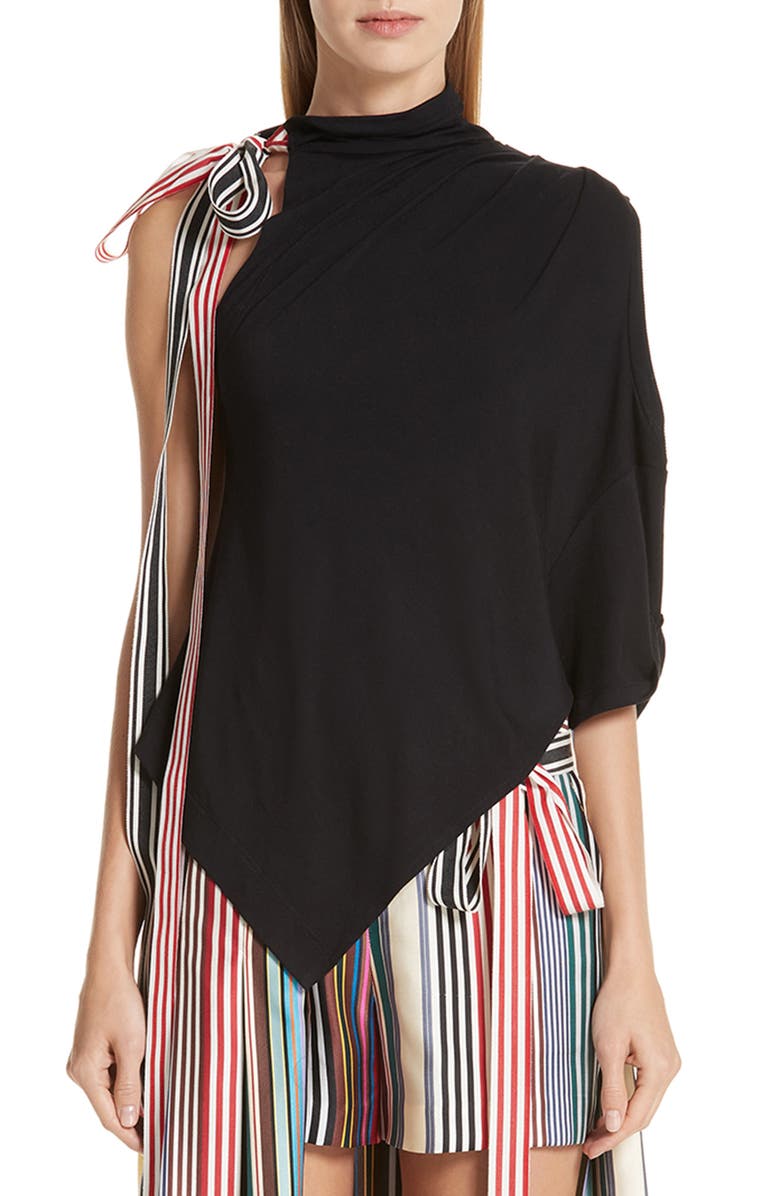 MONSE One-Shoulder Handkerchief Hem Knit Top, Main, color,