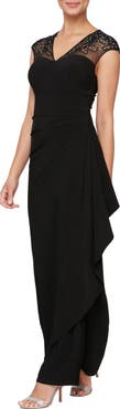 Alex Evenings Illusion Lace Matte Jersey Column Gown