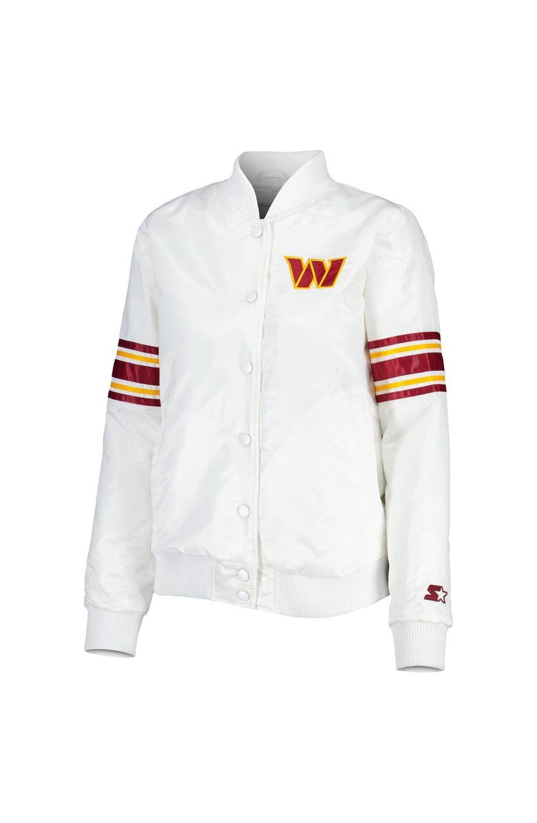 STARTER Women's Starter White Washington Commanders Line Up Satin Full-Snap Varsity Jacket, Alternate, color,