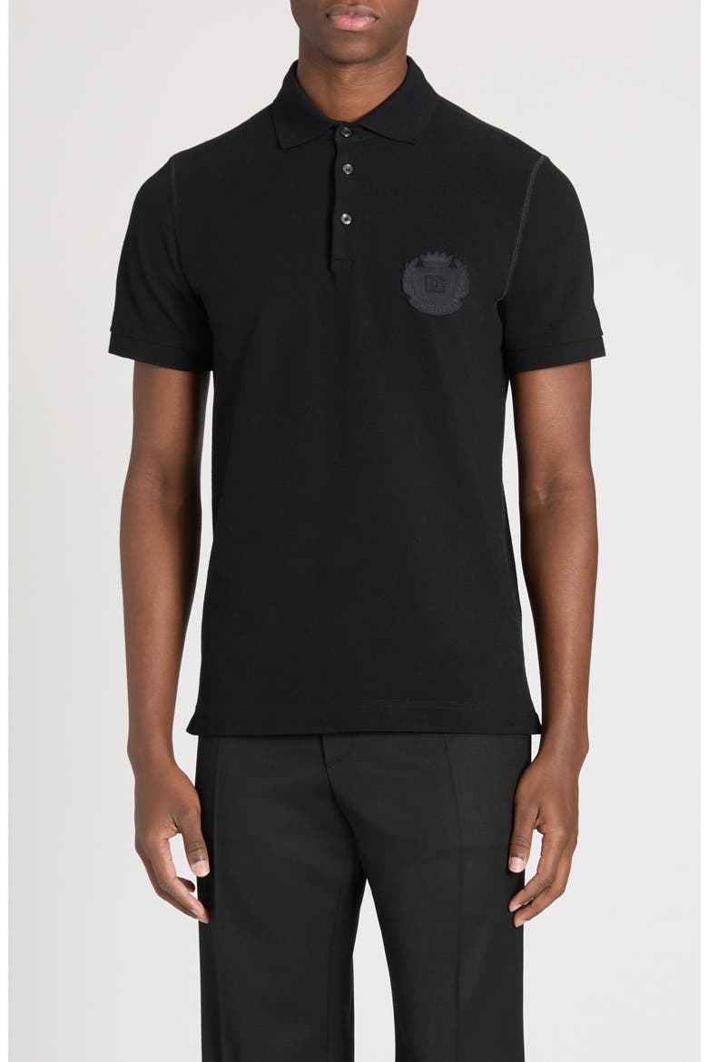 Logo Crest Cotton Piqué Knit Polo, Main, color, N0000 NERO