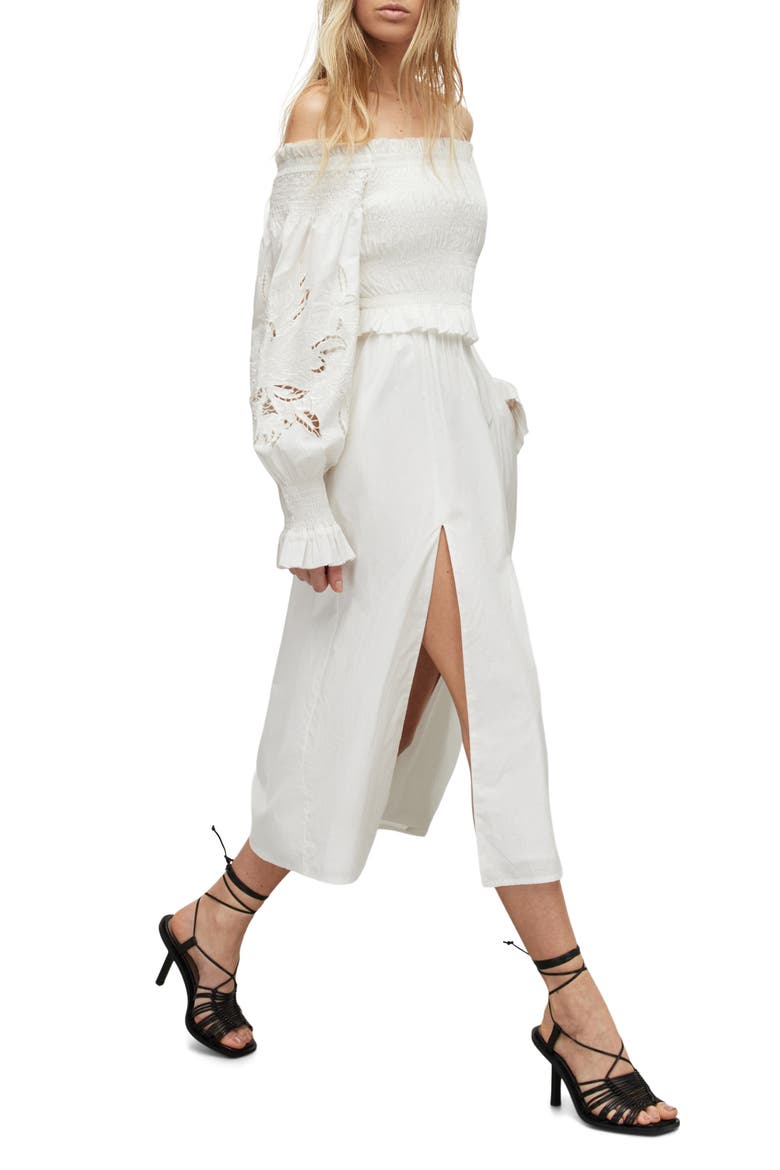 Launa Broderie Long Sleeve Cotton Dress, Alternate, color, CHALK WHITE