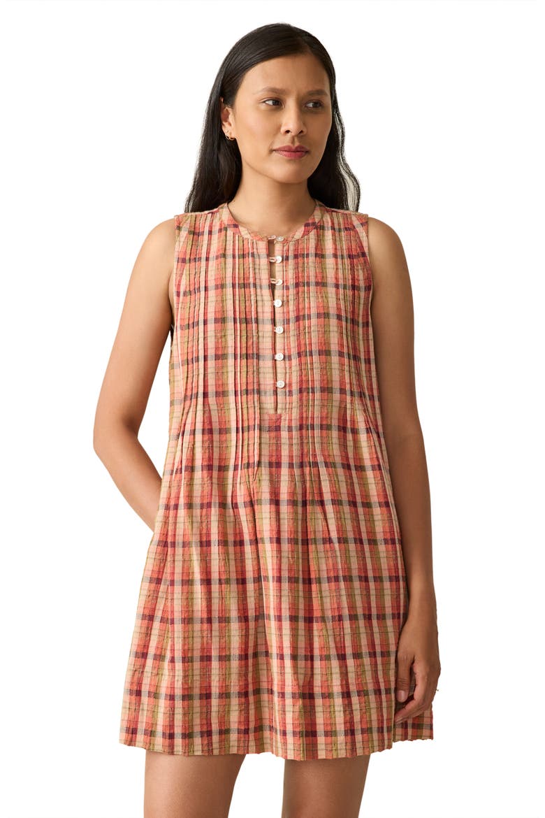 Isha Plaid Sleeveless Organic Cotton Minidress, Alternate, color, SUNSET GINGHAM