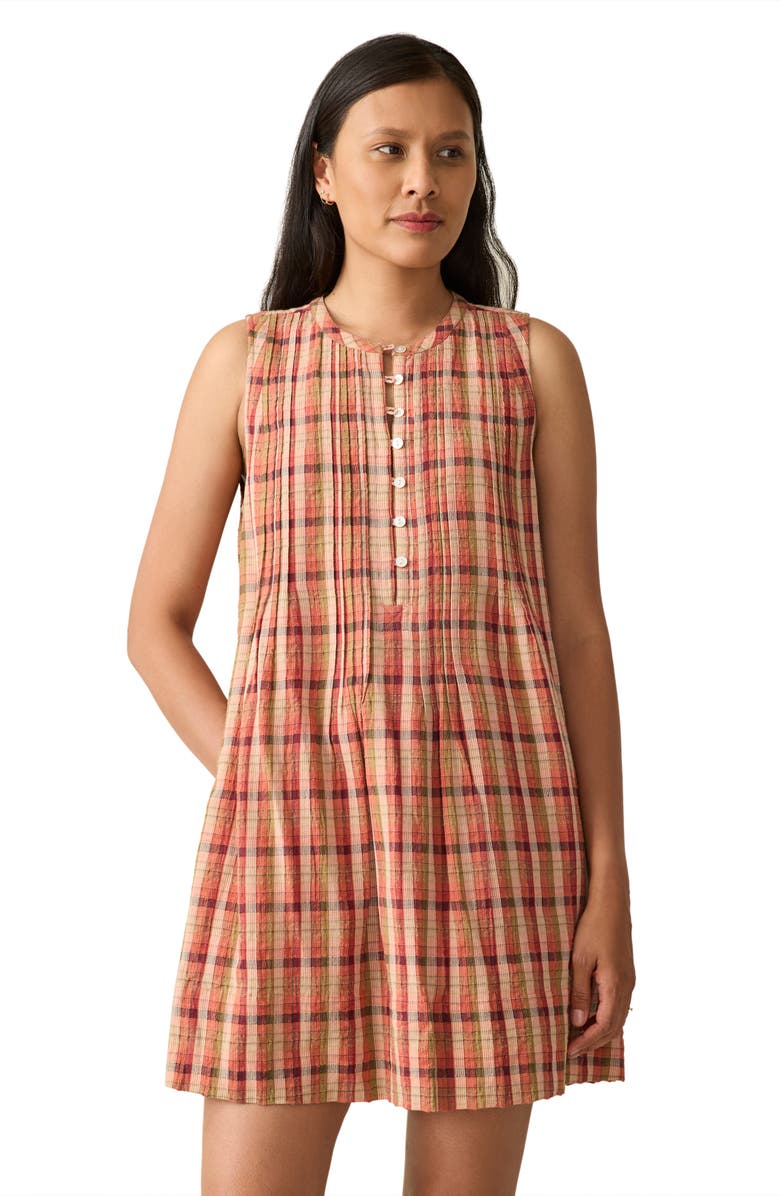 Faherty Isha Plaid Sleeveless Organic Cotton Minidress, Alternate, color,