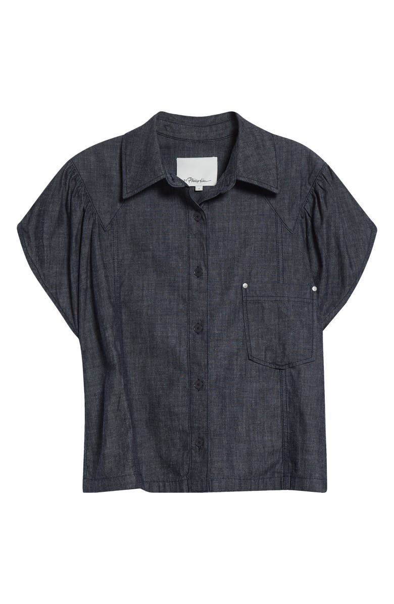 3.1 Phillip Lim Short Sleeve Denim Button-Up Shirt, Alternate, color, Washed Indigo