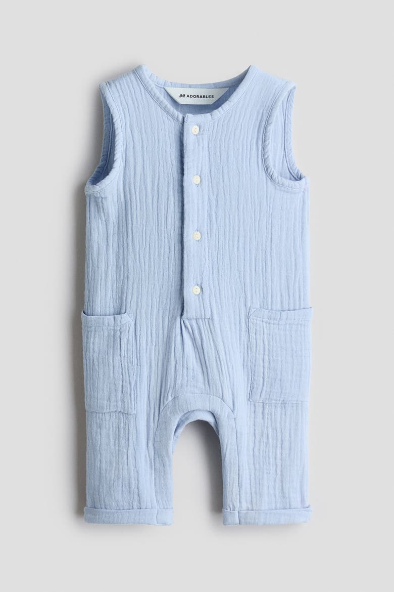 Cotton Muslin Romper Suit, Main, color, Light blue