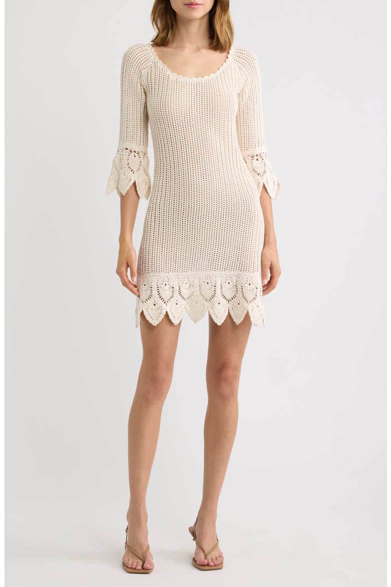 Krisella Open Mixed Stitch Cotton Sweater Minidress, Main, color, IVORY