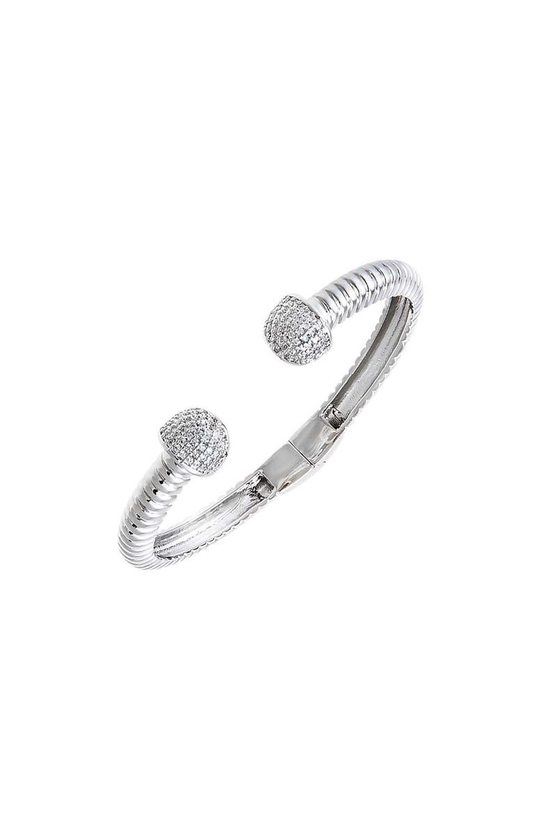BY ADINA EDEN Pave Double Ball Open Claw Ridged Bangle Bracelet, Main, color,