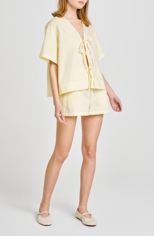 Wayf Tabitha Tie Front Woven Shirt In Straw Yellow